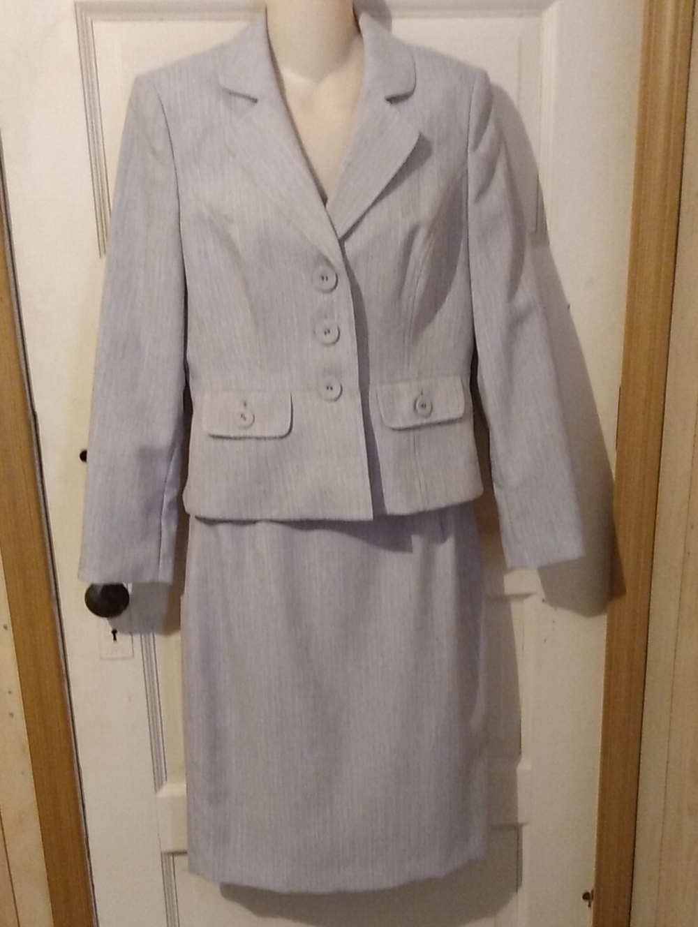 Taupe Gray Two Piece Skirt Suit Blazer